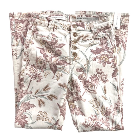 NWTs Pilcro/Anthropologie High Rise Boot Cut Cream & Brown Floral Jeans, Sz 29 - Picture 6 of 13